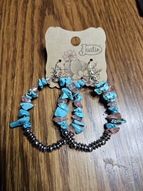 Justin Turquoise and Pink Beaded Hoop Earrings